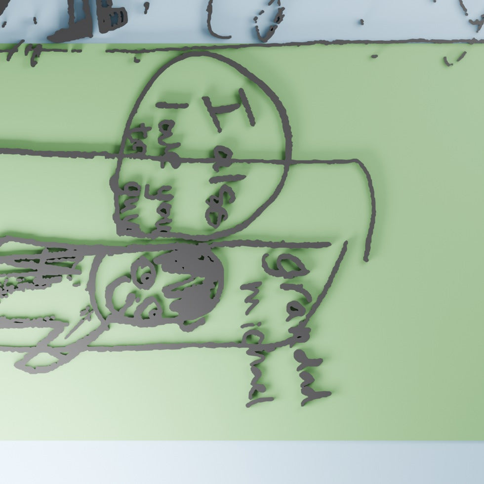 A child's drawing 3D printed as a colour keepsake plaque with a stand, made by Formex 3D Lab in Auckland New Zealand
