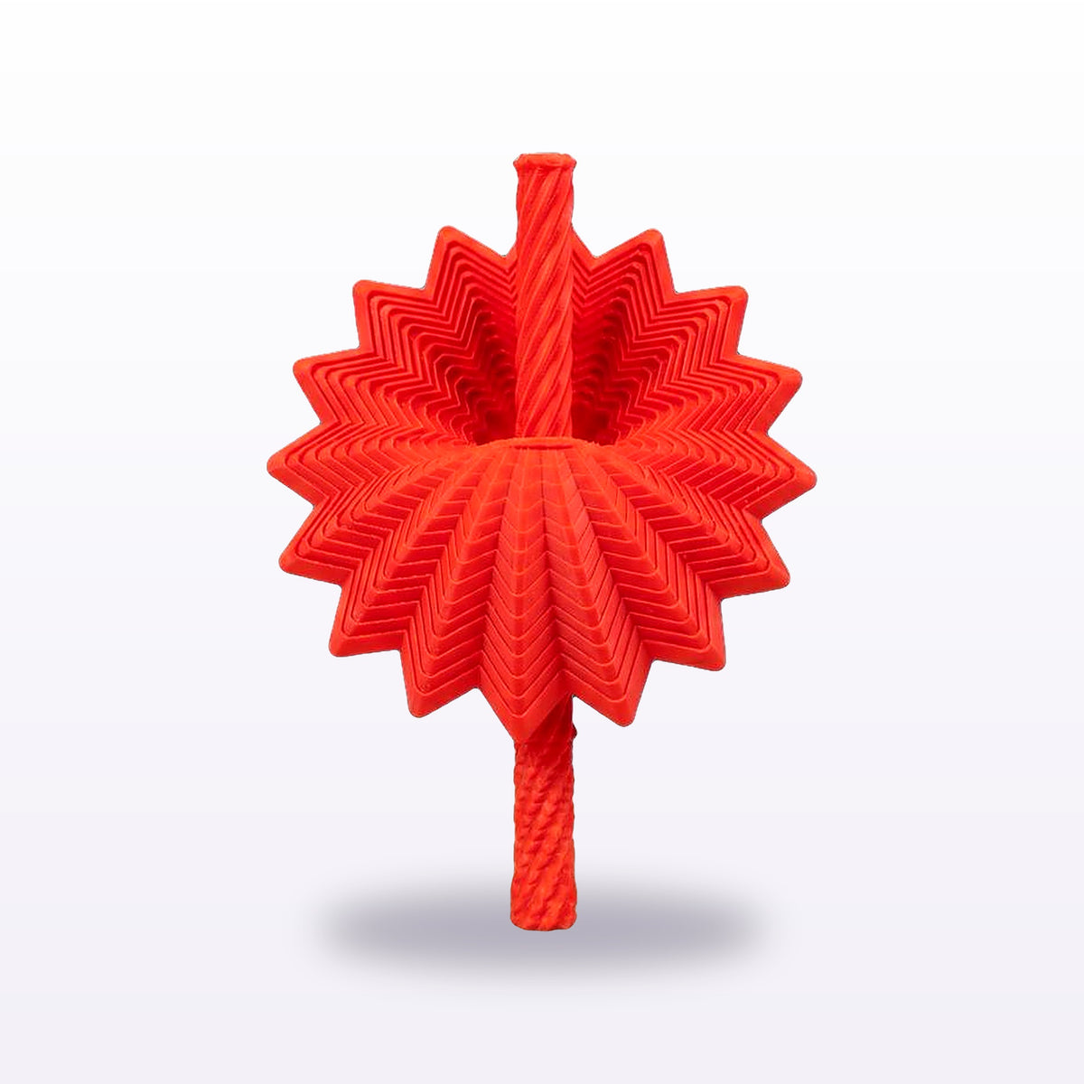 Dahlia spinning fidget in red, from above